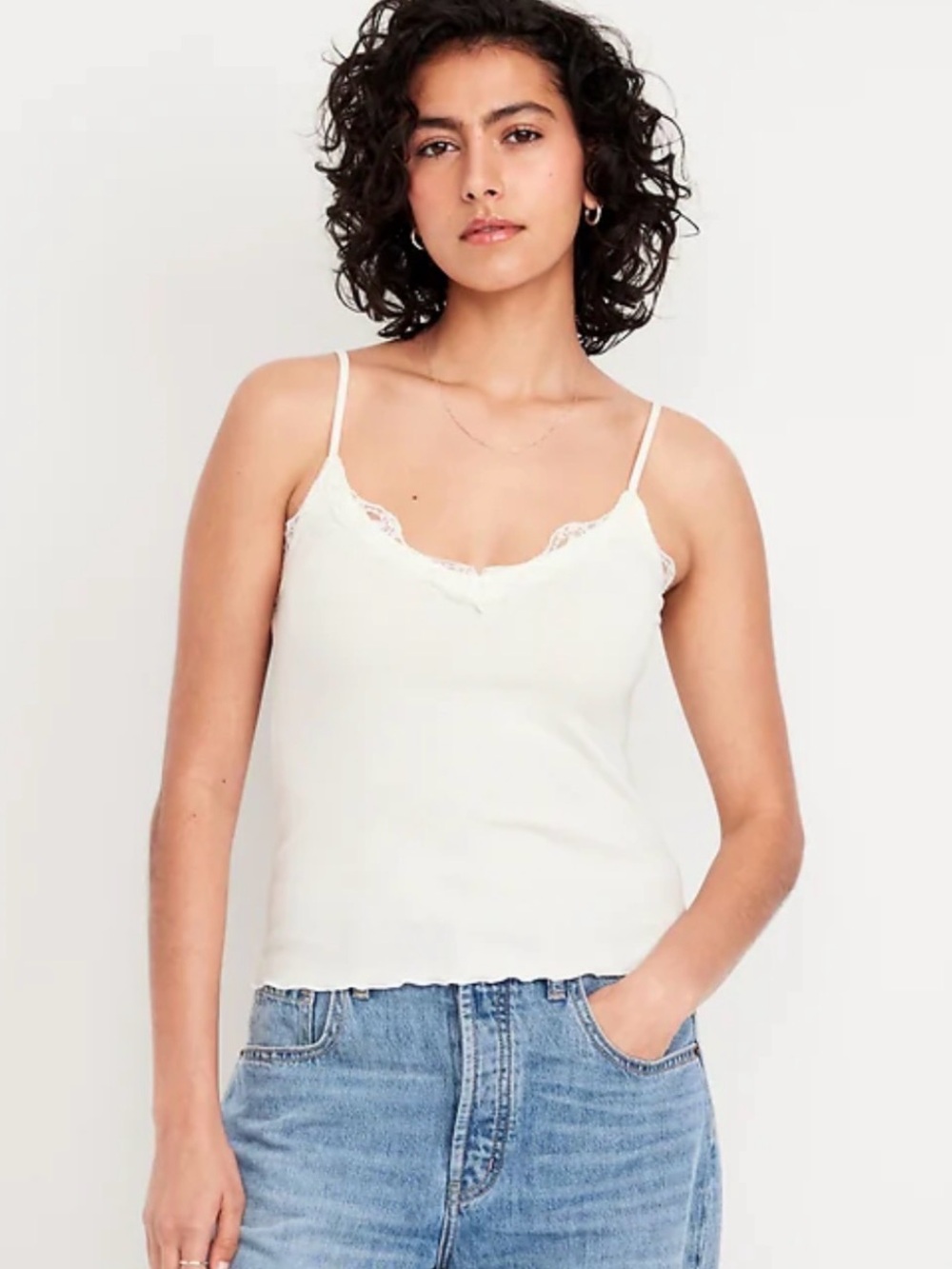 DISCONTINUED LACE RIBBED WHITE TANK TOP